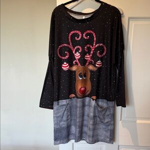 Festive Reindeer Long Sleeve Top Tunic Dress Large